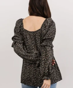 HAY Asha Smocked Boho Top | Black Floral Tops