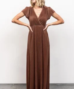BB Custom Dresses Athena Pleated Maxi Dress | Bronze