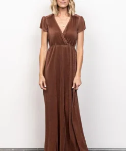 BB Custom Dresses Athena Pleated Maxi Dress | Bronze
