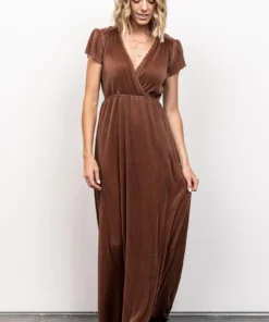 BB Custom Dresses Athena Pleated Maxi Dress | Bronze