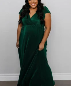 BB Custom Athena Pleated Maxi Dress | Forest