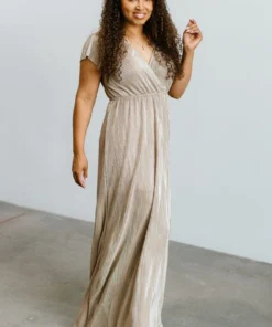 BB Custom Dresses Athena Pleated Maxi Dress | Gold