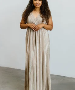 BB Custom Dresses Athena Pleated Maxi Dress | Gold