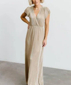 BB Custom Dresses Athena Pleated Maxi Dress | Gold