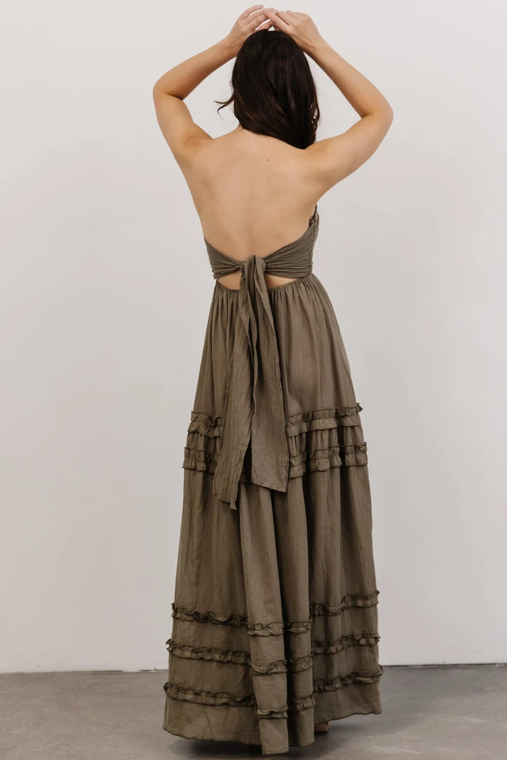 DD Shop All Augusta Halter Neck Maxi Dress | Olive 4 DD Shop All Augusta Halter Neck Maxi Dress | Olive