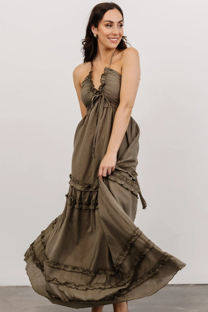 DD Shop All Augusta Halter Neck Maxi Dress | Olive 6 DD Shop All Augusta Halter Neck Maxi Dress | Olive