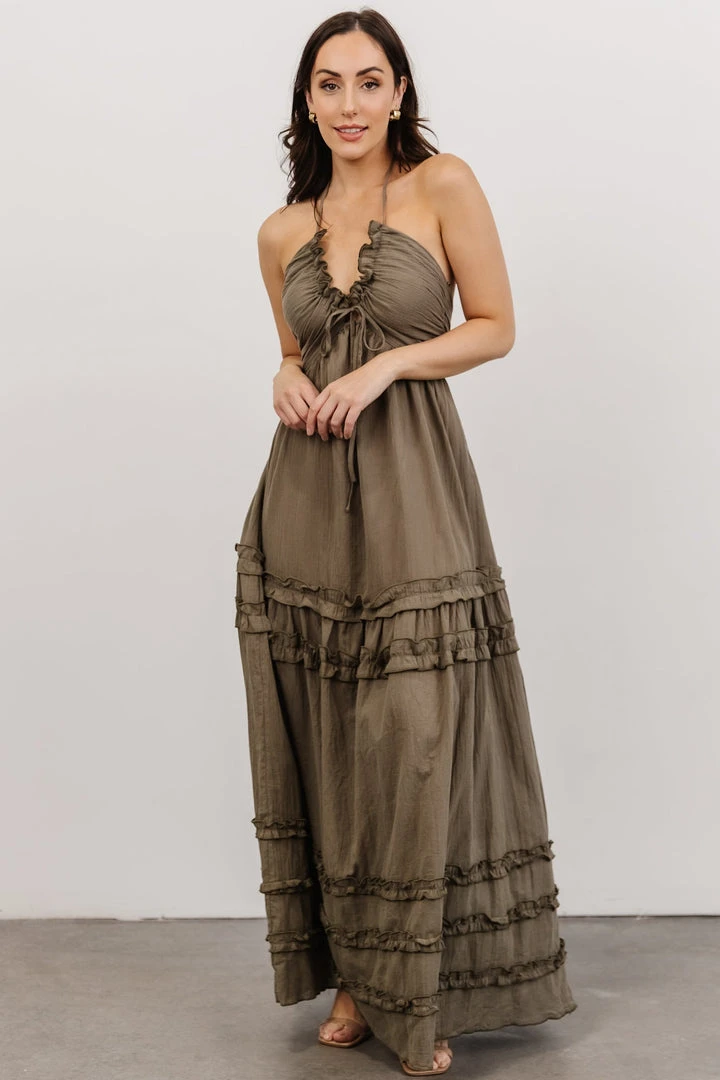 DD Shop All Augusta Halter Neck Maxi Dress | Olive 3 DD Shop All Augusta Halter Neck Maxi Dress | Olive
