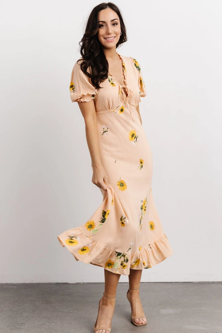 SL Dresses Avalon Front Tie Dress | Peach Floral 3 SL Dresses Avalon Front Tie Dress | Peach Floral