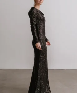 RR Charlize Cowl Neck Sequin Gown | Black