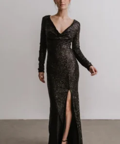 RR Charlize Cowl Neck Sequin Gown | Black