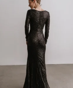 RR Charlize Cowl Neck Sequin Gown | Black