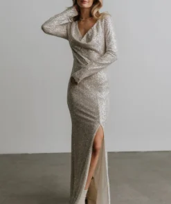 RR Charlize Cowl Neck Sequin Gown | Cream 10 RR Charlize Cowl Neck Sequin Gown | Cream