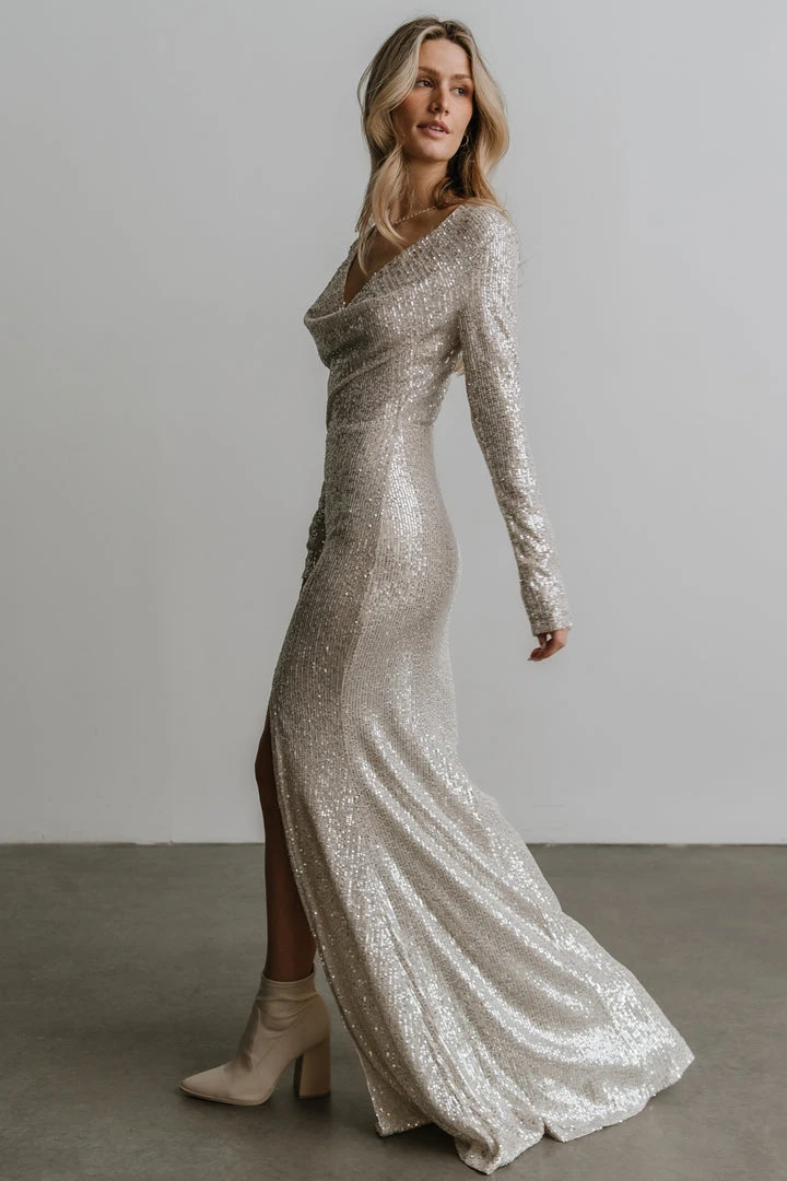 RR Charlize Cowl Neck Sequin Gown | Cream 6 RR Charlize Cowl Neck Sequin Gown | Cream