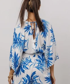 FT Banyan Kimono Romper | White + Blue Palm Print Boho 10 FT Banyan Kimono Romper | White + Blue Palm Print Boho