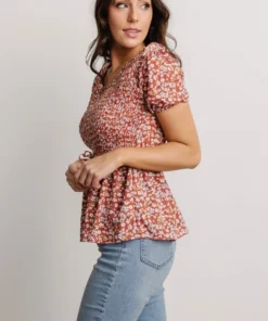 HAY Beatrix Smocked Top | Rust Floral Tops 10 HAY Beatrix Smocked Top | Rust Floral Tops