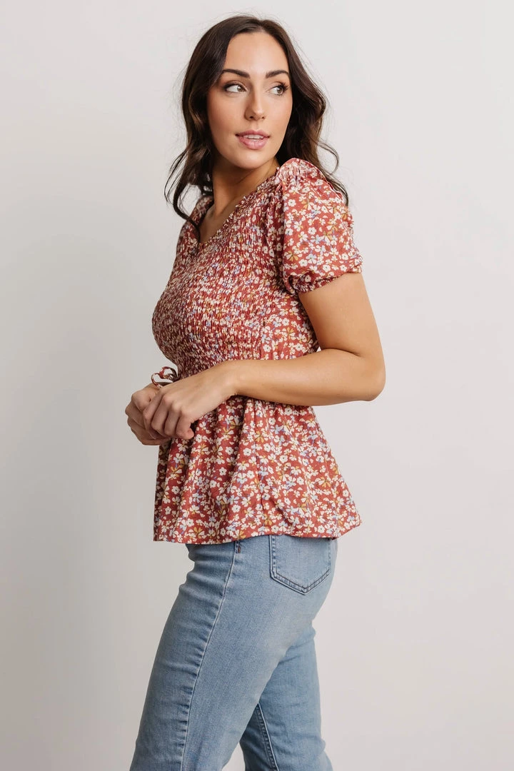 HAY Beatrix Smocked Top | Rust Floral Tops 4 HAY Beatrix Smocked Top | Rust Floral Tops