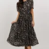 HAY Belfast Pleated Midi Dress | Black Floral Dresses