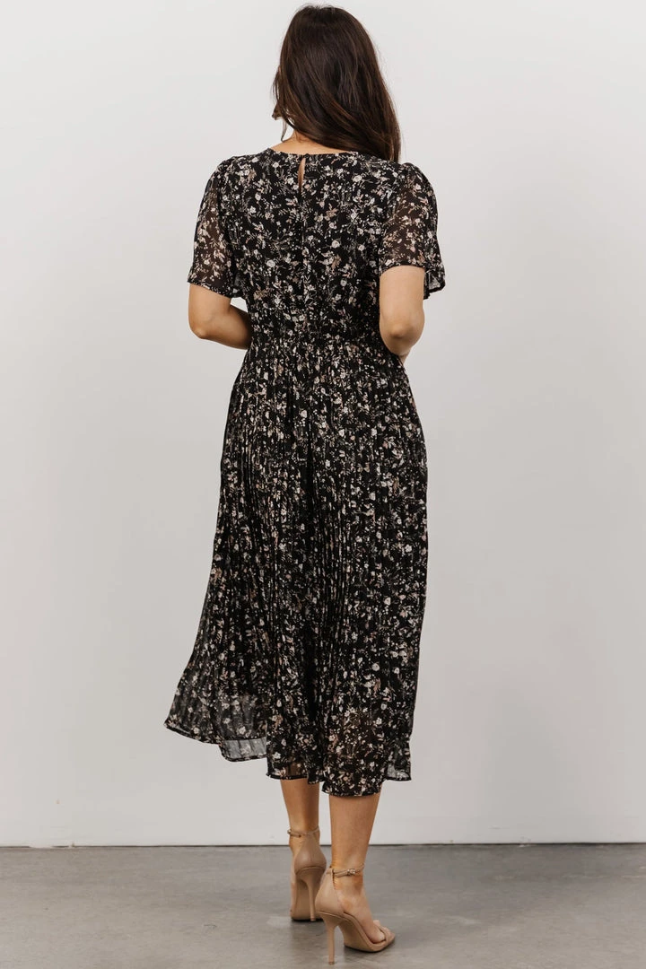 HAY Belfast Pleated Midi Dress | Black Floral Dresses 3 HAY Belfast Pleated Midi Dress | Black Floral Dresses