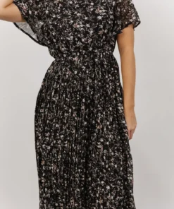 HAY Belfast Pleated Midi Dress | Black Floral Dresses