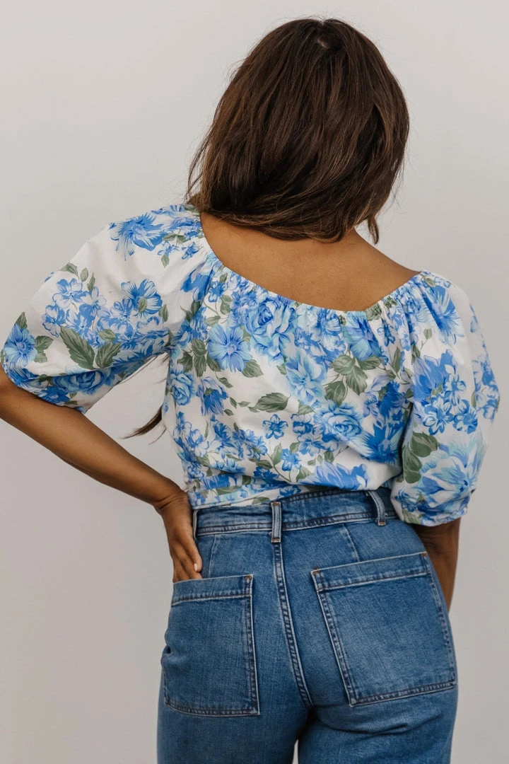 SL Tops Benz Crop Top | White + Blue Floral 5 SL Tops Benz Crop Top | White + Blue Floral