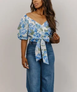 SL Tops Benz Crop Top | White + Blue Floral 11 SL Tops Benz Crop Top | White + Blue Floral