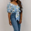 SL Tops Benz Crop Top | White + Blue Floral