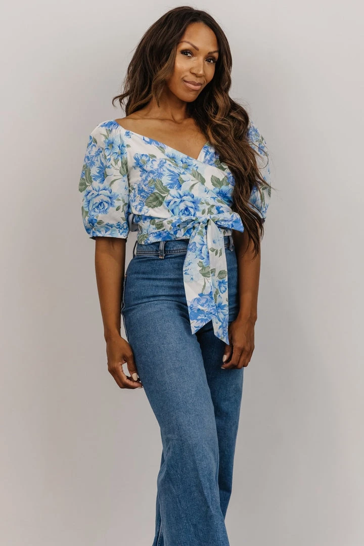 SL Tops Benz Crop Top | White + Blue Floral 1 SL Tops Benz Crop Top | White + Blue Floral