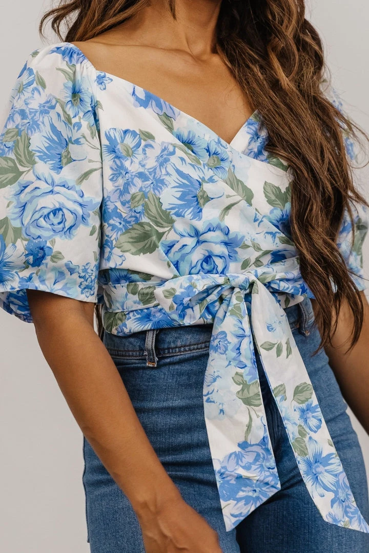 SL Tops Benz Crop Top | White + Blue Floral 4 SL Tops Benz Crop Top | White + Blue Floral