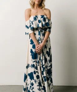 Soi Dresses Berlynn Off Shoulder Maxi Dress | Cream + Navy Floral