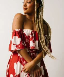 Soi Berlynn Off Shoulder Maxi Dress | Rust + Cream Floral