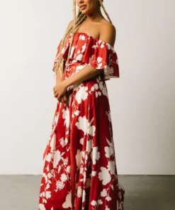 Soi Berlynn Off Shoulder Maxi Dress | Rust + Cream Floral