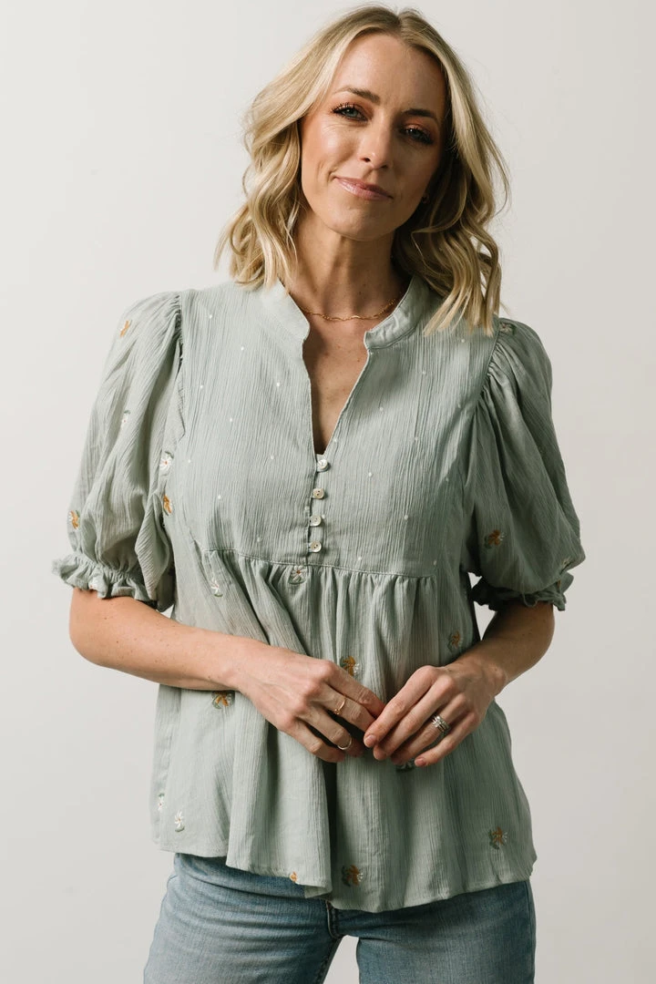 IL Bernadette Embroidery Top | Light Sage Vacation 1 IL Bernadette Embroidery Top | Light Sage Vacation