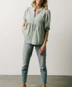 IL Bernadette Embroidery Top | Light Sage Vacation