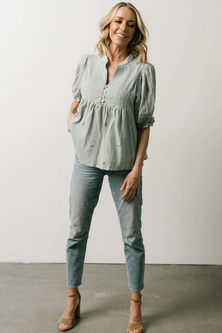 IL Bernadette Embroidery Top | Light Sage Vacation 2 IL Bernadette Embroidery Top | Light Sage Vacation