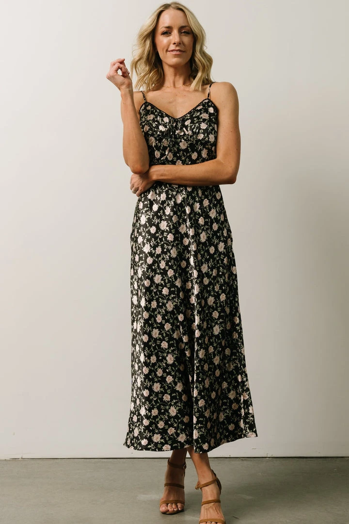 IL Bettie Bias Cut Midi Dress | Black + Cream Multi Floral 6 IL Bettie Bias Cut Midi Dress | Black + Cream Multi Floral