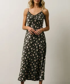 IL Bettie Bias Cut Midi Dress | Black + Cream Multi Floral