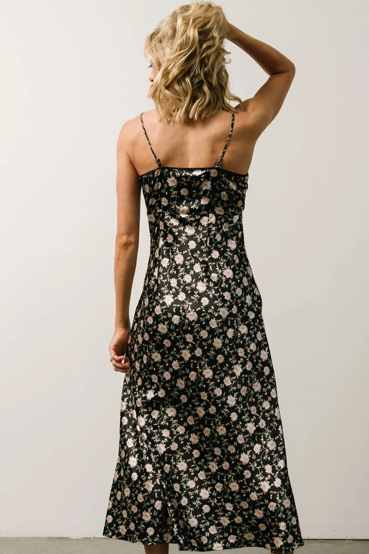 IL Bettie Bias Cut Midi Dress | Black + Cream Multi Floral 4 IL Bettie Bias Cut Midi Dress | Black + Cream Multi Floral