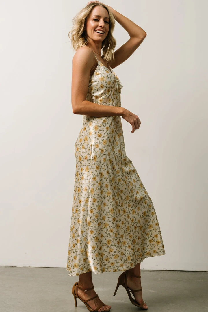 IL Bettie Bias Cut Midi Dress | Cream + Yellow Multi Floral Dresses 4 IL Bettie Bias Cut Midi Dress | Cream + Yellow Multi Floral Dresses