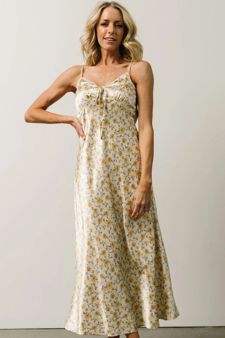 IL Bettie Bias Cut Midi Dress | Cream + Yellow Multi Floral Dresses 5 IL Bettie Bias Cut Midi Dress | Cream + Yellow Multi Floral Dresses