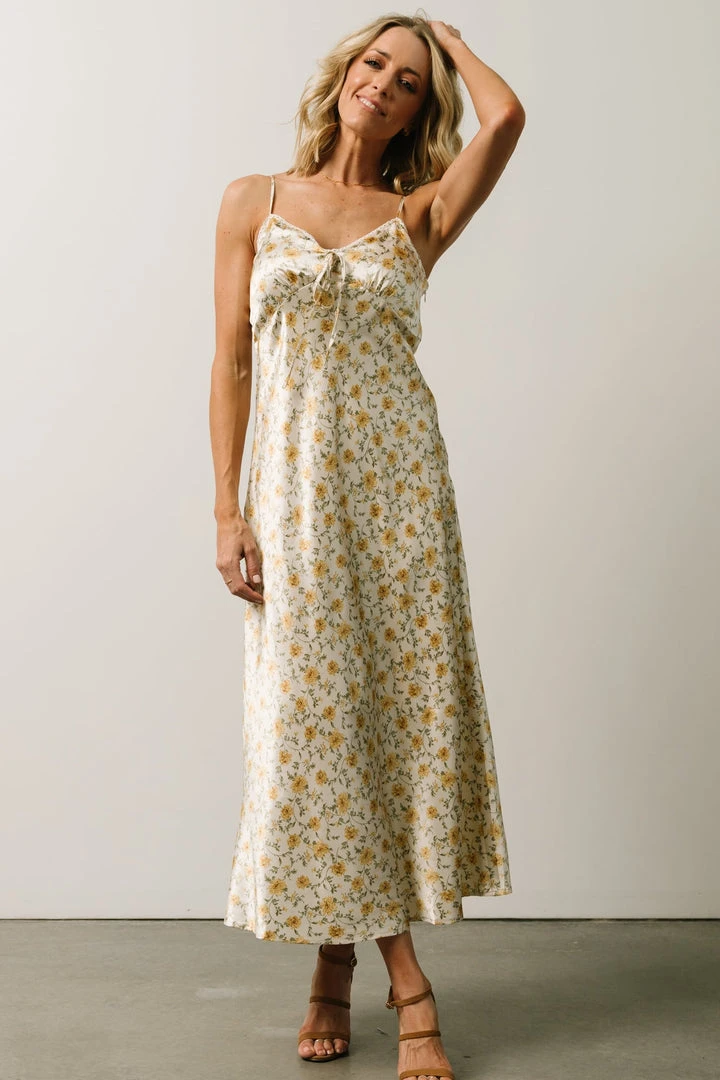 IL Bettie Bias Cut Midi Dress | Cream + Yellow Multi Floral Dresses 1 IL Bettie Bias Cut Midi Dress | Cream + Yellow Multi Floral Dresses