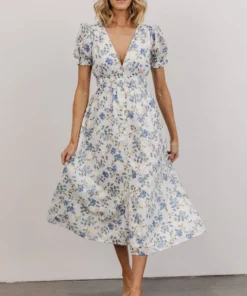 IBS Blakely Eyelet Midi Dress | Blue + White Floral Dresses