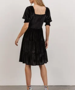 BB Custom Bliss Smocked Velvet Short Dress | Black