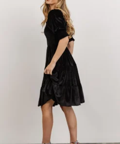 BB Custom Bliss Smocked Velvet Short Dress | Black