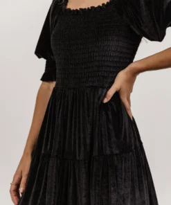 BB Custom Bliss Smocked Velvet Short Dress | Black