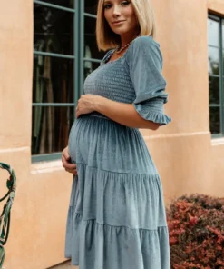 BB Custom Dresses Bliss Smocked Velvet Short Dress | Dusty Blue 11 BB Custom Dresses Bliss Smocked Velvet Short Dress | Dusty Blue