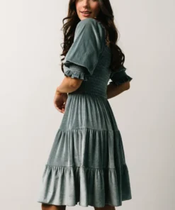 BB Custom Dresses Bliss Smocked Velvet Short Dress | Dusty Blue 16 BB Custom Dresses Bliss Smocked Velvet Short Dress | Dusty Blue
