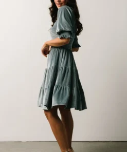 BB Custom Dresses Bliss Smocked Velvet Short Dress | Dusty Blue 14 BB Custom Dresses Bliss Smocked Velvet Short Dress | Dusty Blue