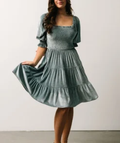 BB Custom Dresses Bliss Smocked Velvet Short Dress | Dusty Blue 17 BB Custom Dresses Bliss Smocked Velvet Short Dress | Dusty Blue