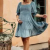 BB Custom Dresses Bliss Smocked Velvet Short Dress | Dusty Blue