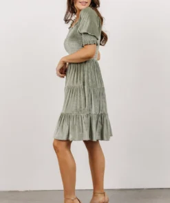 BB Custom Bliss Smocked Velvet Short Dress | Dusty Sage 10 BB Custom Bliss Smocked Velvet Short Dress | Dusty Sage